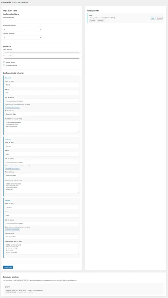 Price Table Builder – Plugin WordPress