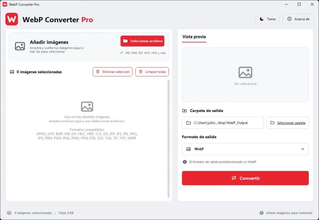 WebP Converter Pro – comprime imágenes a formatos AVIF y WebP en tu PC